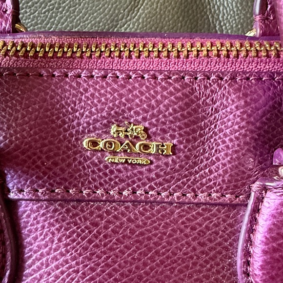Coach Magenta Metallic Leather Mini Satchel Crossbody Purse - Picture 2 of 16